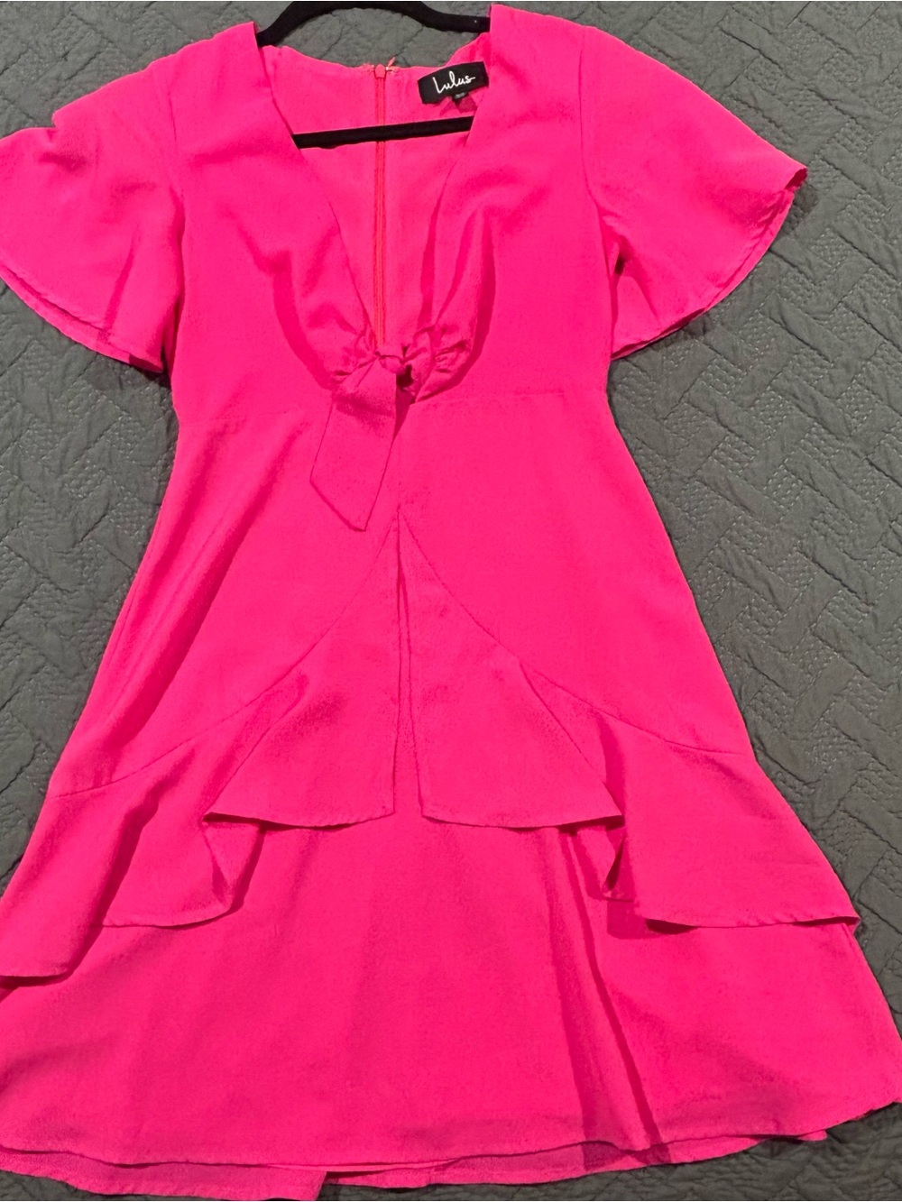 Lulu's Hot Pink Tie-Front Ruffle Kids Dress